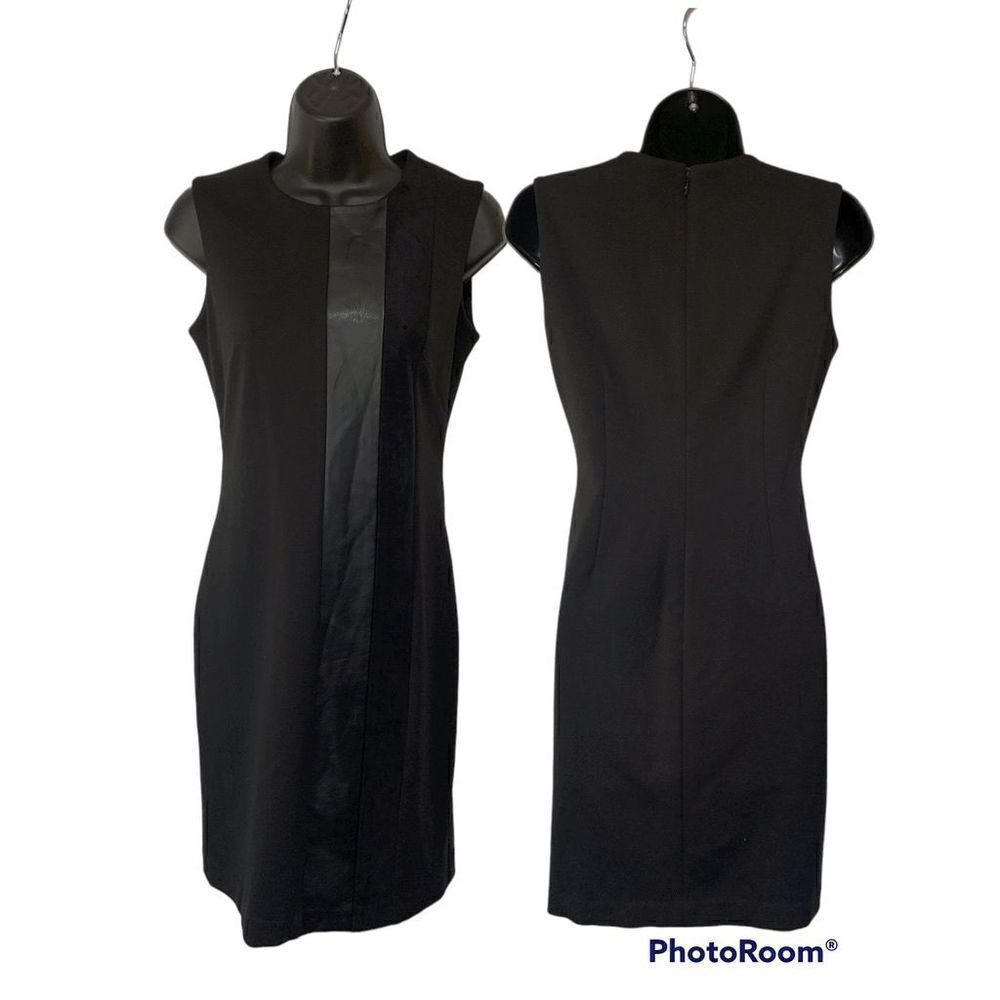 Calvin Klein Modern Sleeveless black faux suede leather detail Midi Dress size 2